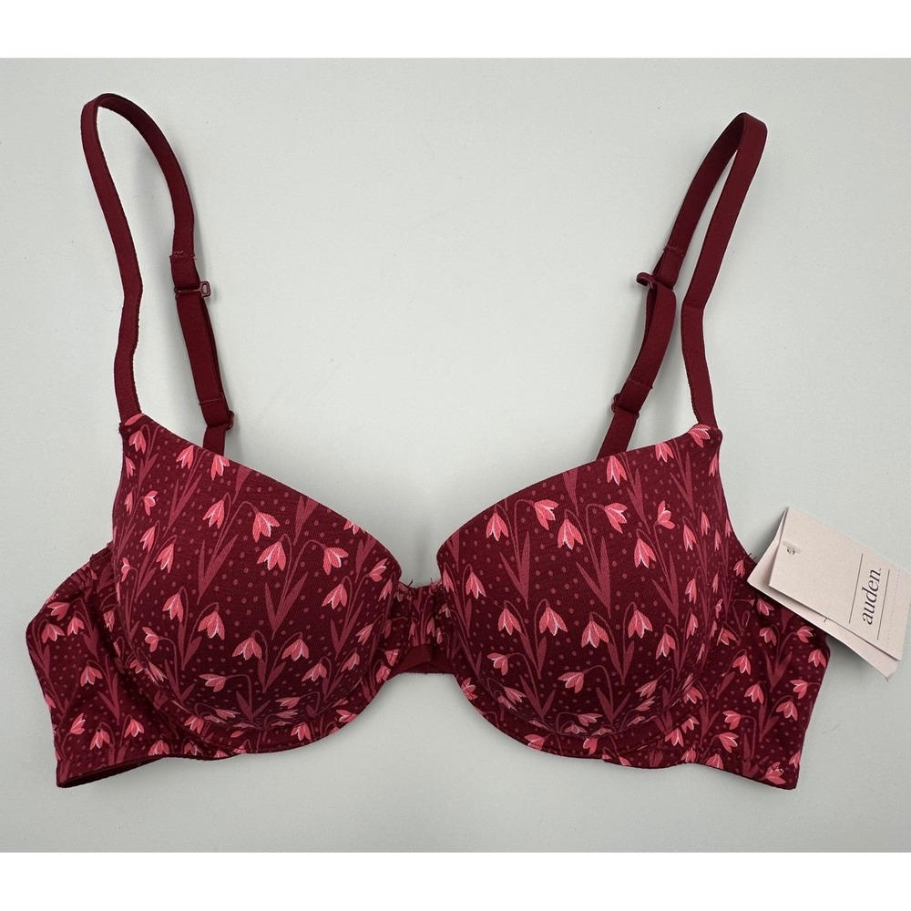 Auden The Everyday Floral Lightly Lined Demi T-Shirt Bra Women's Size 36A‎